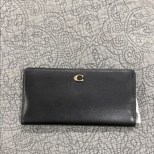 Coach Essential Slim Accordion Leather Zip Around Wallet with Gold Logo